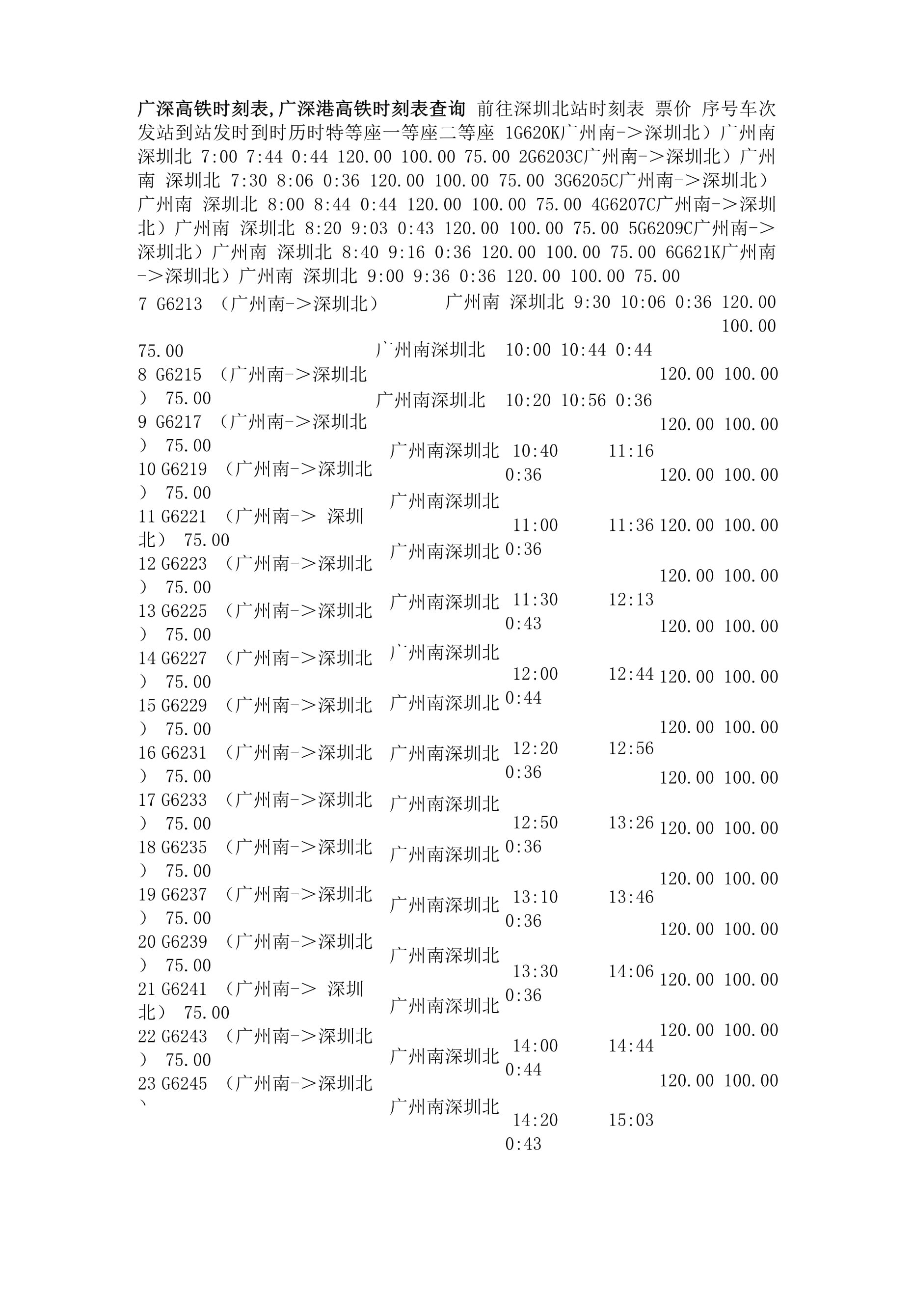 广深和谐号最新时刻表揭晓